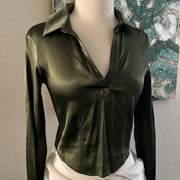 Zara satin effect polo top green - Picture 9 of 10